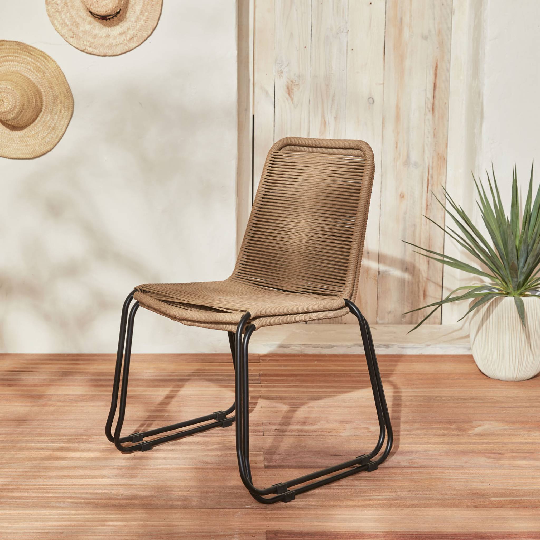 St di 2 sedie da giardino impliabile in corda, beige