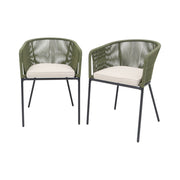 Poltrona da giardino in corda e acciaio zincato, set di 2, verde kaki