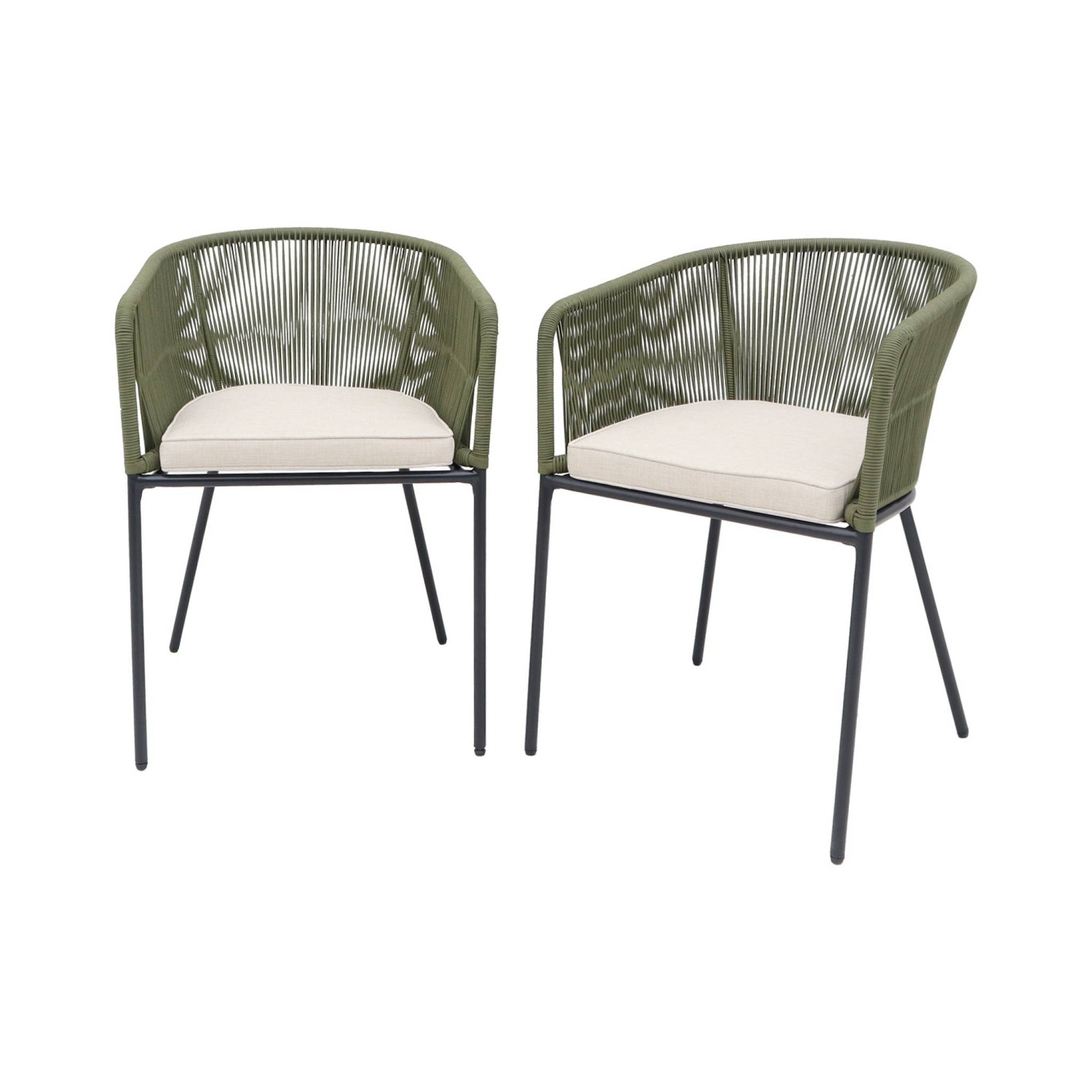 Poltrona da giardino in corda e acciaio zincato, set di 2, verde kaki