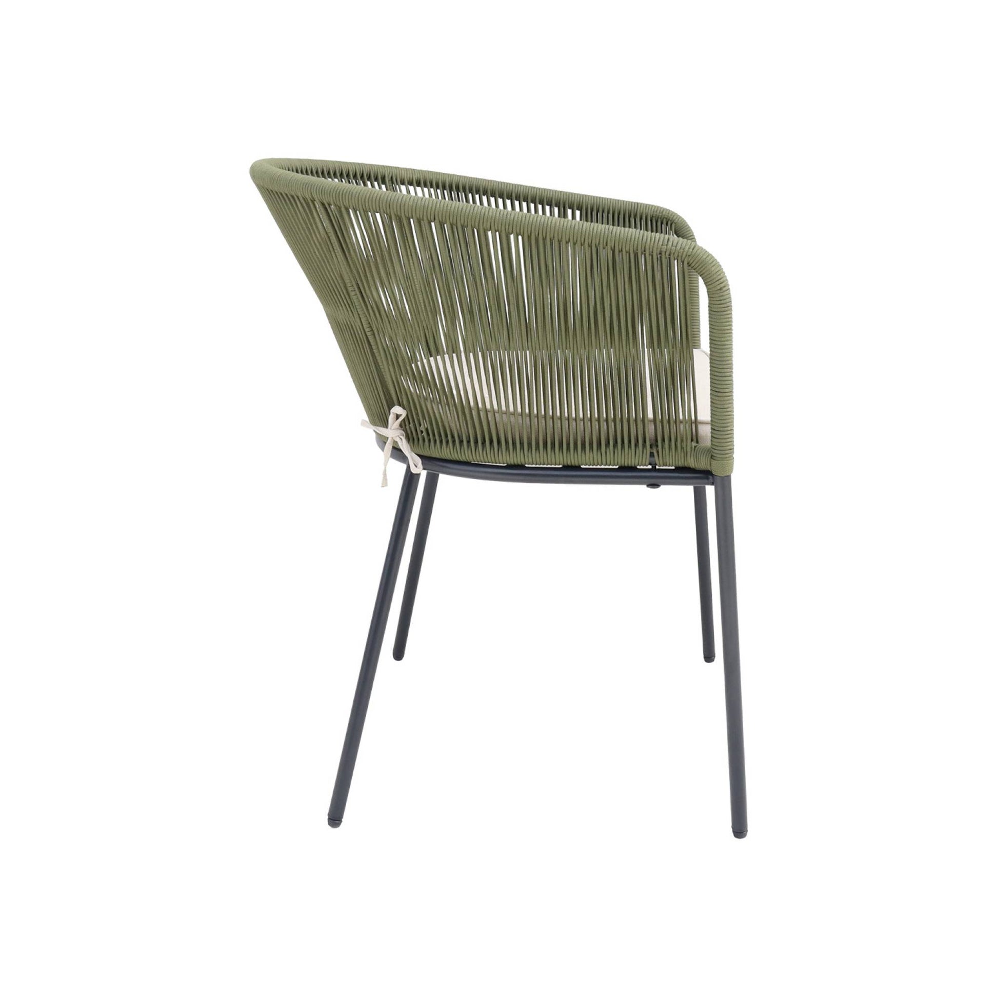 Poltrona da giardino in corda e acciaio zincato, set di 2, verde kaki