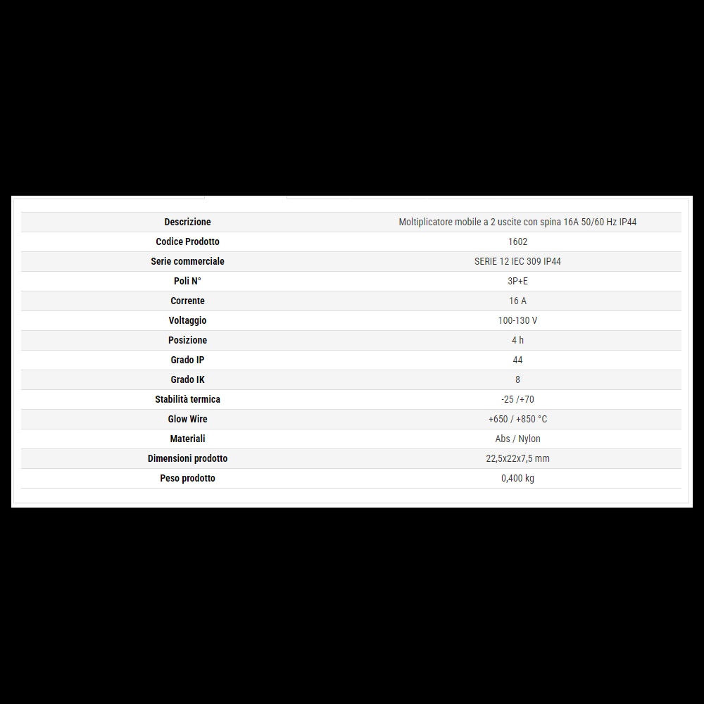 Rosi moltiplicatore adattatore mobile a 2 uscite con spina 16a 2p+e ip44