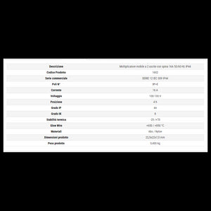 Rosi moltiplicatore adattatore mobile a 2 uscite con spina 16a 2p+e ip44