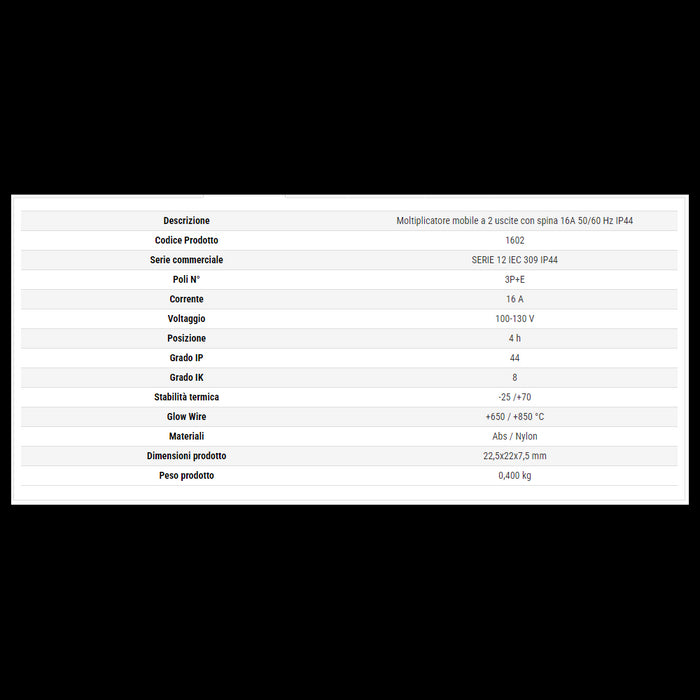 Rosi moltiplicatore adattatore mobile a 2 uscite con spina 16a 2p+e ip44