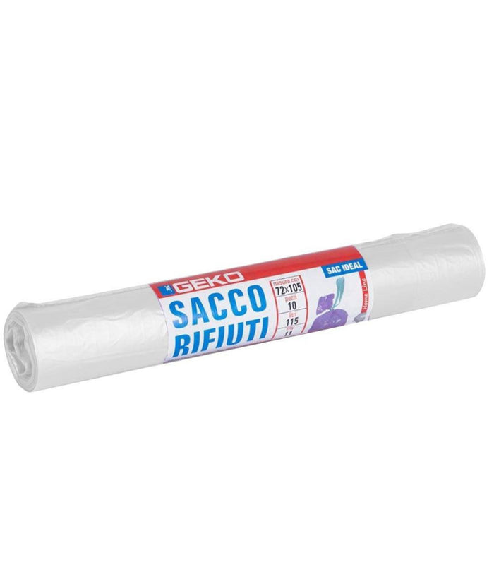 Rotoli Sacchetti Buste Per Spazzatura 115lt 72x105 Chiusura Con Laccetto Bianco         