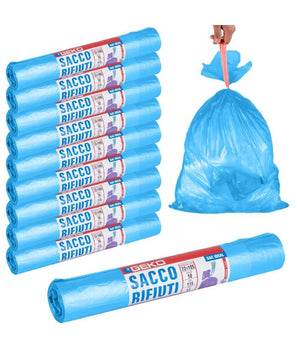 Rotoli Sacchetti Buste Per Spazzatura 115lt 72x105cm Chiusura Con Laccetto Blu         