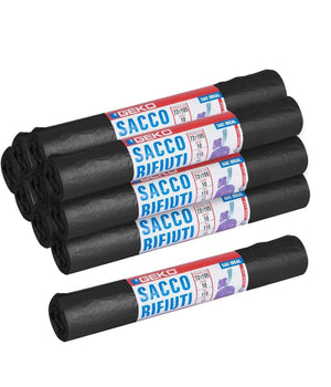 Rotoli Sacchetti Buste Per Spazzatura 115lt 72x105cm Chiusura Con Laccetto Nero         