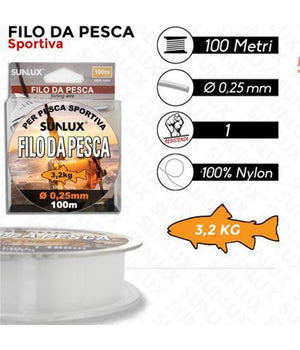 Rotolo Lenza Filo Da Pesca Bobina Da 100 Metri Diam 0,25mm Resistente In Nylon         