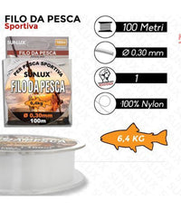 Rotolo Lenza Filo Da Pesca Bobina Da 100 Metri Diam 0,30 Mm Resistente In Nylon         