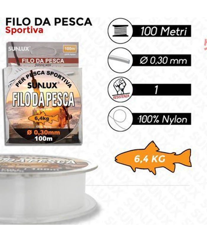 Rotolo Lenza Filo Da Pesca Bobina Da 100 Metri Diam 0,40 Mm Resistente In Nylon         