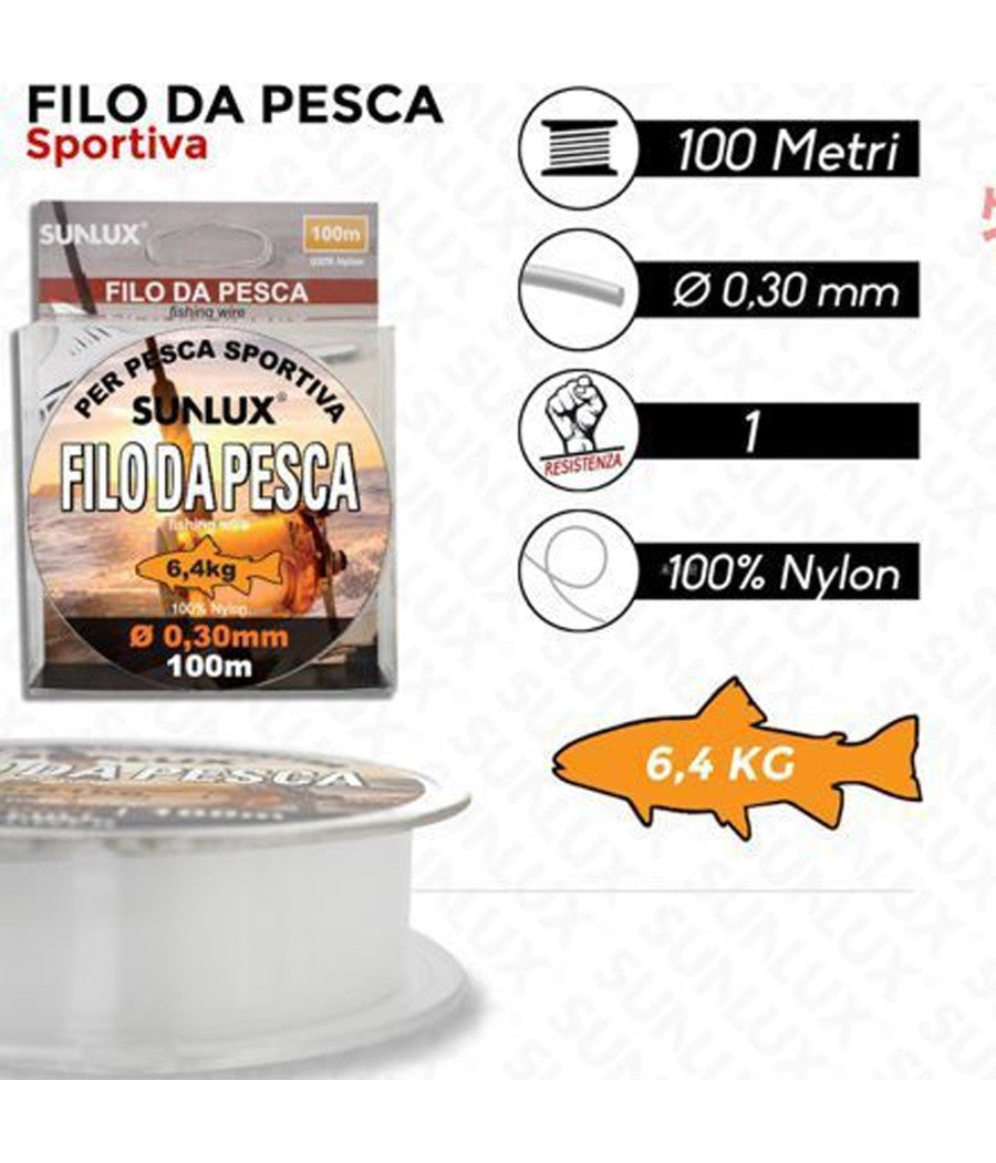 Rotolo Lenza Filo Da Pesca Bobina Da 100 Metri Diam 0,40 Mm Resistente In Nylon         