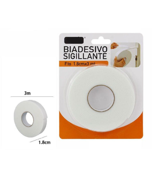 Rotolo Nastro Biadesivo Sigillante Bianco 1,8 Cm X 3 Metri Sigilla Ripara 69825         