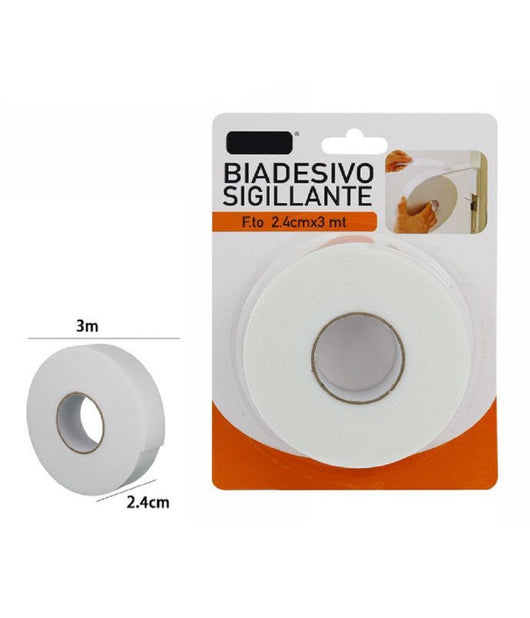 Rotolo Nastro Biadesivo Sigillante Bianco 2,4 Cm X 3 Metri Sigilla Ripara 69827         