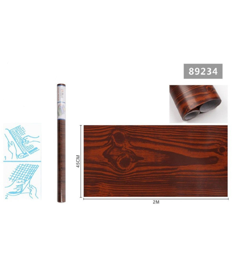 Rotolo Pellicola Adesiva Effetto Legno 45cm X 2mt Cassetti Carta Da Parati 89234         