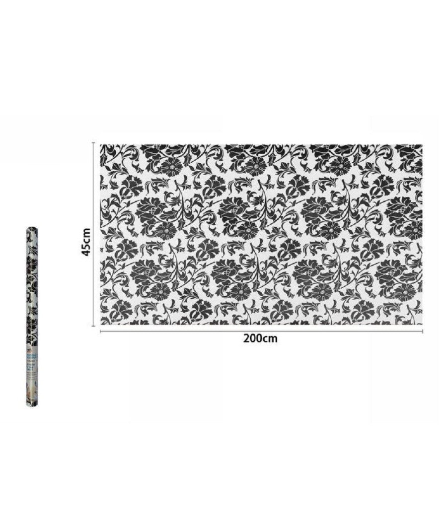 Rotolo Pellicola Adesiva In Pvc Bianco Fiori Neri 45cmx2mt Mobili Cassetti 71227         