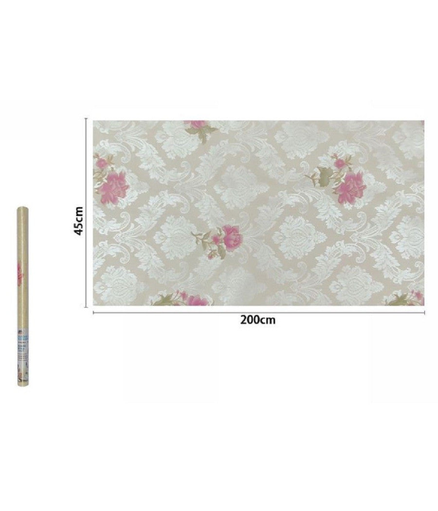 Rotolo Pellicola Adesiva Pvc Damascato Con Fiori Rosa 45cmx2mt Mobili 71220 Casa         