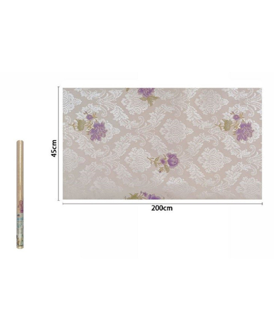 Rotolo Pellicola Adesiva Pvc Damascato Con Fiori Viola 45cmx2mt Mobili 71219 Casa         