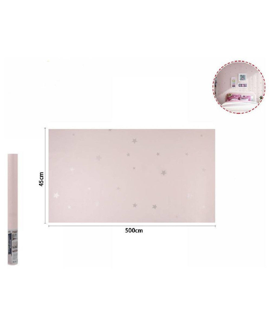 Rotolo Pellicola Adesiva Rosa Con Stelle 45cm X 5mt Mobili Carta Da Parati 71128         