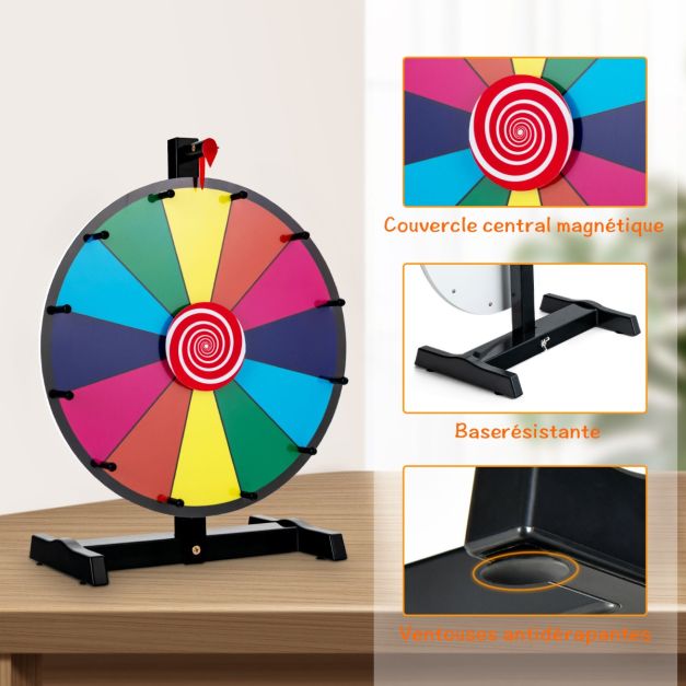 Ruota della fortuna 15 pollici (dia.38 cm) - 12 alloggiamenti per ruota dei premi con gomma e pennarello base antiscivolo 20_0009173