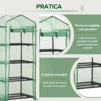 Serra per Piante Verticale con Scaffale a 4 Ripiani in Acciaio e PE Verde Scuro, 70x50x160cm