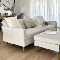 Divano Letto 3 Posti in Tessuto con Poggiapiedi e Schienale a 5 Reclinazioni, 213x91x83cm, Crema