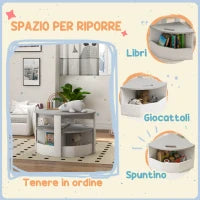Set con Tavolo per Bambini e 4 Sgabelli Salvaspazio con Vano Contenitore in Legno, Grigio