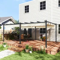 Pergola Retrattile 3,5 x 6 m per Terrazza o Giardino, Struttura in Alluminio e Poliestere, Beige