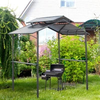 Gazebo da Giardino per Barbecue, Doppio Tetto Anti-UV e Struttura in Acciaio con Mensole, 240x150x250cm, Nero