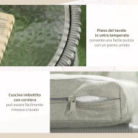 Set da Esterno con Tavolino in Vetro e 2 Sedie da Giardino in Rattan Stile Boho, Grigio Chiaro