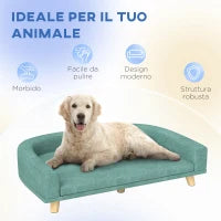 Divano per Cani di Taglia Grande con Gambe Rialzate e Cuscino Sfoderabile, 98x67x25 cm, Verde Chiaro