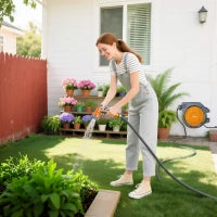 Avvolgitubo da giardino con supporto a parete e manico rotante a 180°, 30+2 m, 59 x 23 x 42 cm, Grigio