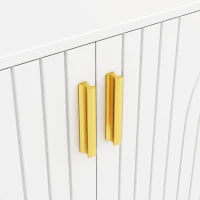 Credenza cucina design unico a onde con 4 ante e 2 cassetti, maniglie e piedi dorati, in MDF, 152×40×75 cm, Bianco