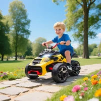 Quad Elettrico Bambini 12V su 3 Ruote, con MP3, LED, a 2 Velocità, Giallo