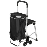 Carrello della Spesa in Alluminio con Borsa da 40L Impermeabile e Sedile, 46x59.5x97 cm, Nero e Argento