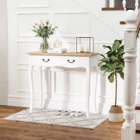 Consolle per Ingresso con 2 Cassetti, in MDF e Legno Massiccio di Pino Chiaro, 87L x 34P x 78H cm, Bianco