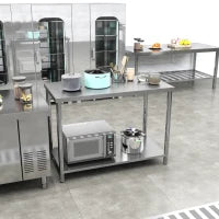 Tavolo da lavoro, banco da lavoro in acciaio inox 2 ripiani, per officina, garage, capannone, 120x60x86cm, argento