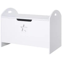 Baule Contenitore Portagiochi per Bambini (62x40x46.5cm) in Legno Bianco con Cerniere di Sicurezza