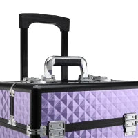 Valigia Porta Trucchi Professionale, Trolley Makeup da Viaggio in Alluminio, 2 Ruote, Viola 33.5x23x76/95.5cm