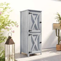 Capanno da Giardino Porta Attrezzi con 2 Armadietti, Ante con Blocco e Ripiani Rimovibili, Grigio