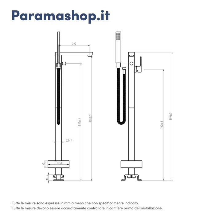 Rubinetteria squadrata per vasca freestanding finitura nera opaca | Grace 