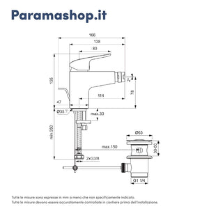 Ideal Standard set miscelatori lavabo alto, bidet scarico automatico e incasso doccia 1 via cromato mod. Ceraflex