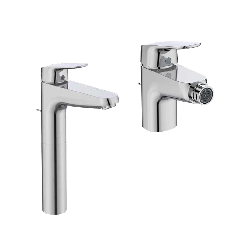 Ideal Standard coppia miscelatori lavabo alto e bidet scarico automatico cromato mod. Ceraflex