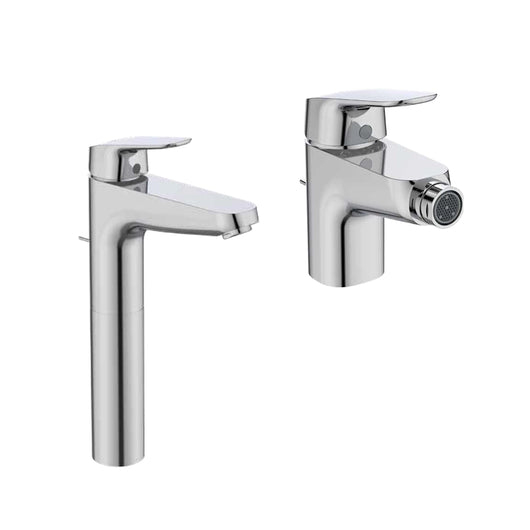 Ideal Standard coppia miscelatori lavabo alto e bidet scarico automatico cromato mod. Ceraflex