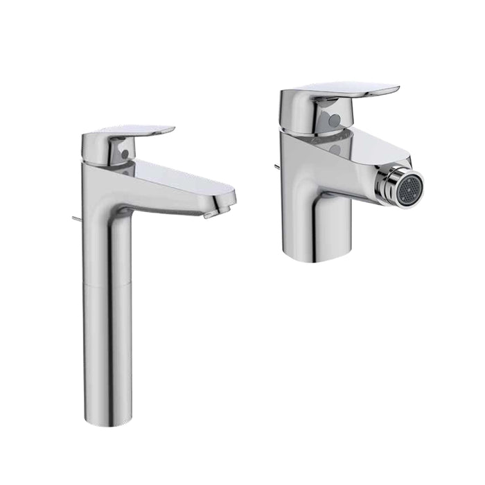 Ideal Standard coppia miscelatori lavabo alto e bidet scarico automatico cromato mod. Ceraflex