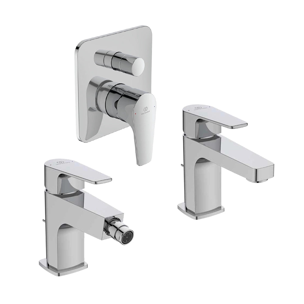 Ideal Standard set miscelatori lavabo, bidet scarico automatico e incasso doccia deviatore 2 vie cromato mod. Cerafine D