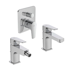 Ideal Standard set miscelatori lavabo, bidet scarico automatico e incasso doccia deviatore 2 vie cromato mod. Cerafine D