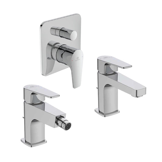 Ideal Standard set miscelatori lavabo, bidet scarico automatico e incasso doccia deviatore 2 vie cromato mod. Cerafine D