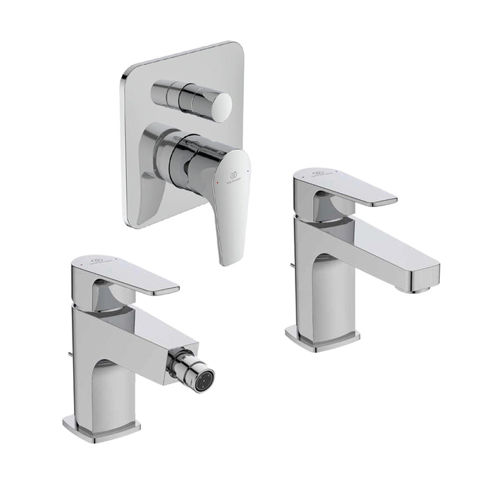 Ideal Standard set miscelatori lavabo, bidet scarico automatico e incasso doccia deviatore 2 vie cromato mod. Cerafine D
