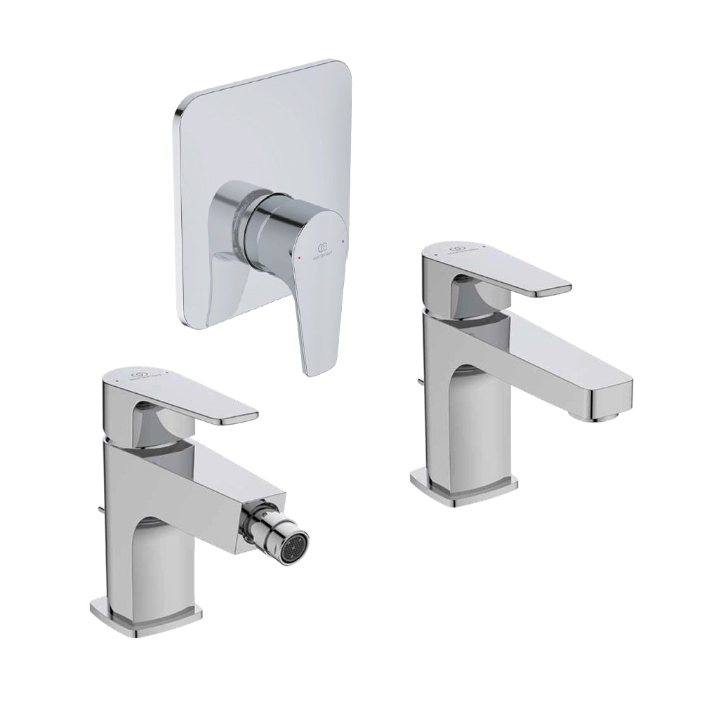 Ideal Standard set miscelatori lavabo, bidet scarico automatico e incasso doccia 1 via cromato mod. Cerafine D