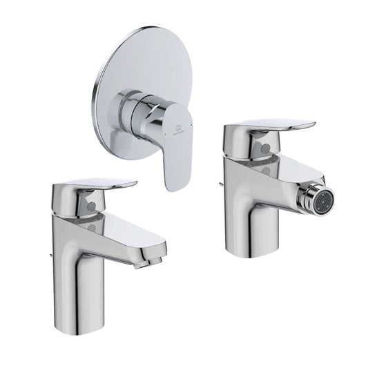 Ideal Standard set miscelatori lavabo, bidet scarico automatico e incasso doccia 1 via cromato mod. Ceraflex