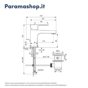 Ideal Standard set miscelatori lavabo, bidet scarico automatico e incasso doccia 1 via cromato mod. Cerafine D